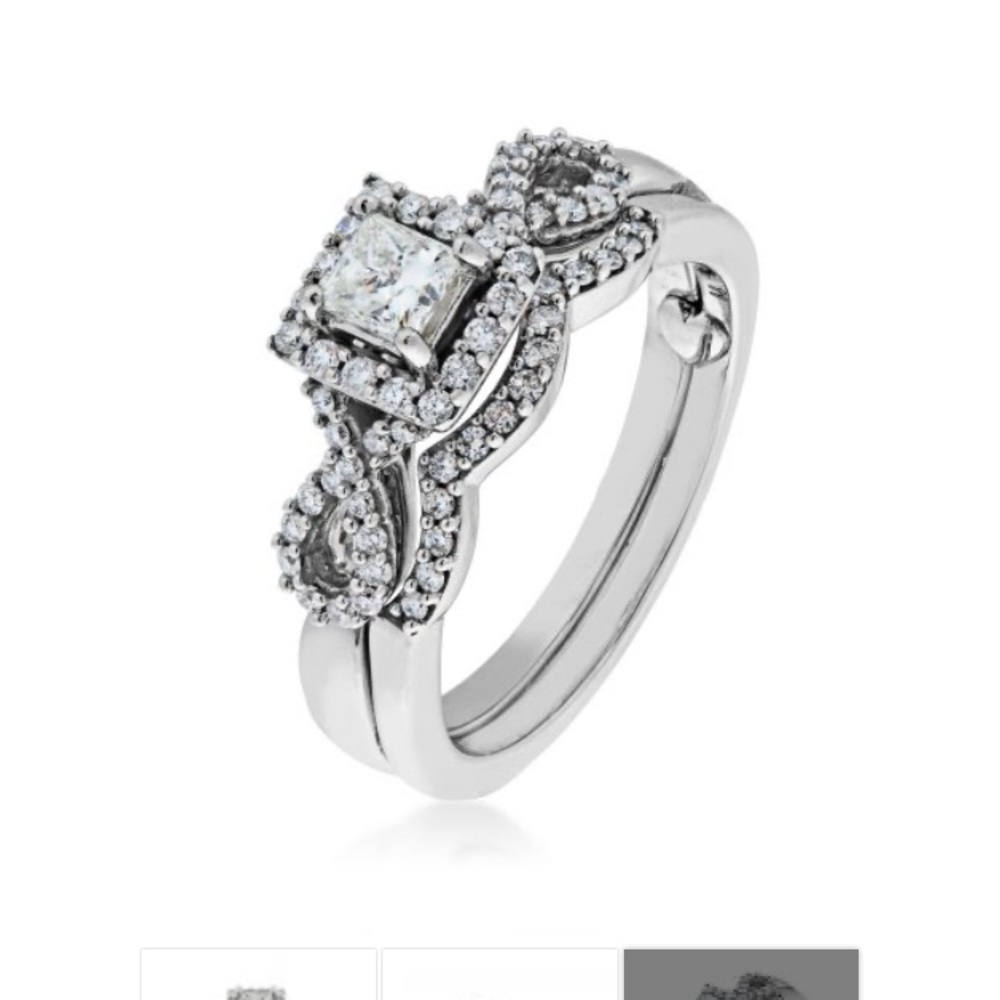 Silver-Tone Crystal Halo Engagement Ring - White